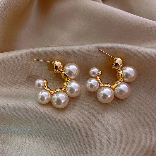 Elegant Korean Metal Pearl Earrings